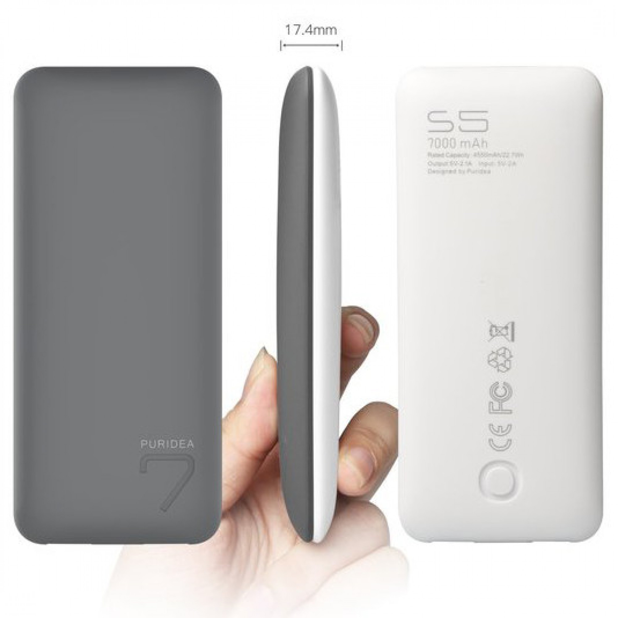 Внешний аккумулятор PURIDEA S5 7000mAh Li-Pol Rubber Grey & White