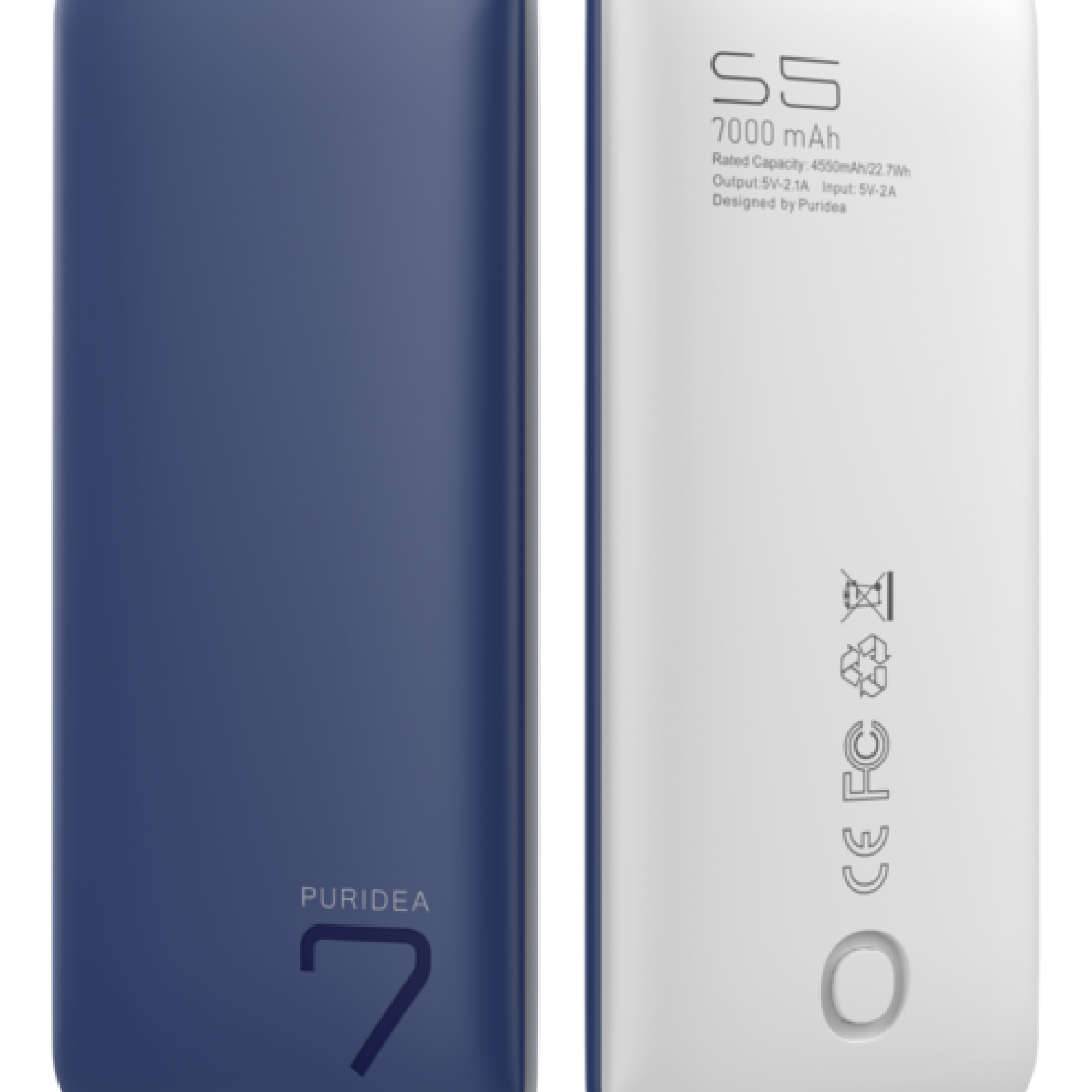 Внешний аккумулятор PURIDEA S5 7000mAh Li-Pol Rubber Blue & White