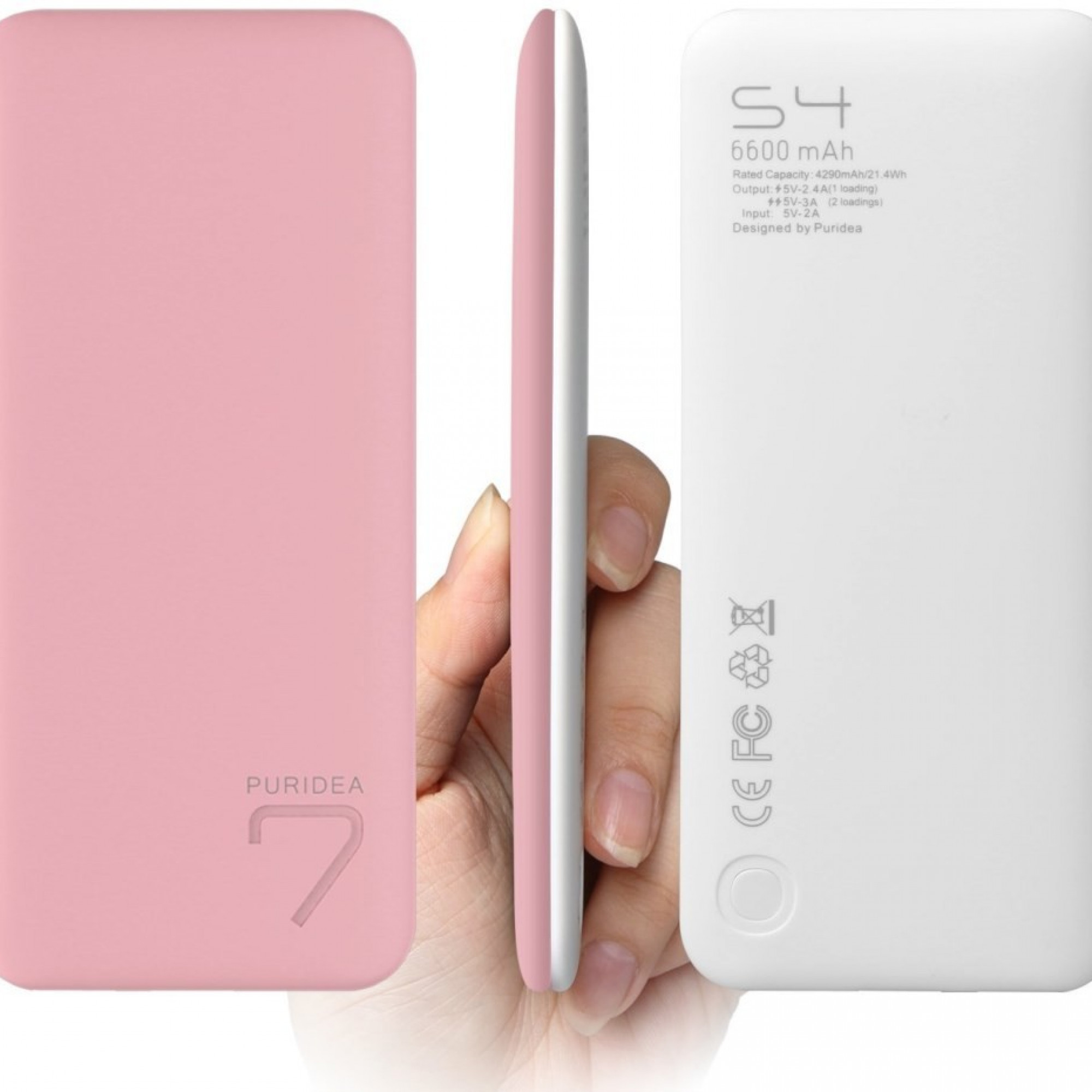 Внешний аккумулятор PURIDEA S4 6000mAh Li-Pol Rubber Pink & White