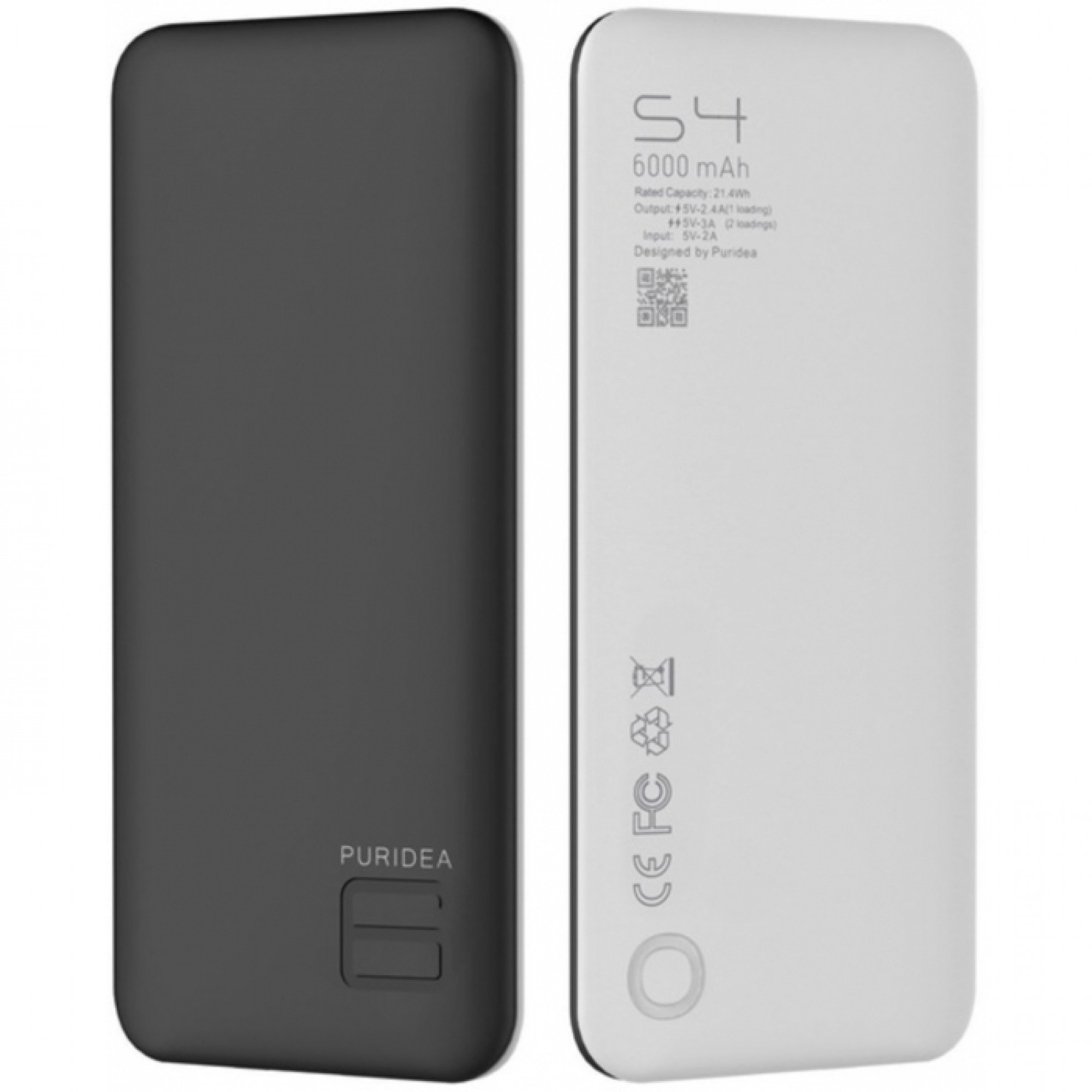Внешний аккумулятор PURIDEA S4 6000mAh Li-Pol Rubber Black & White