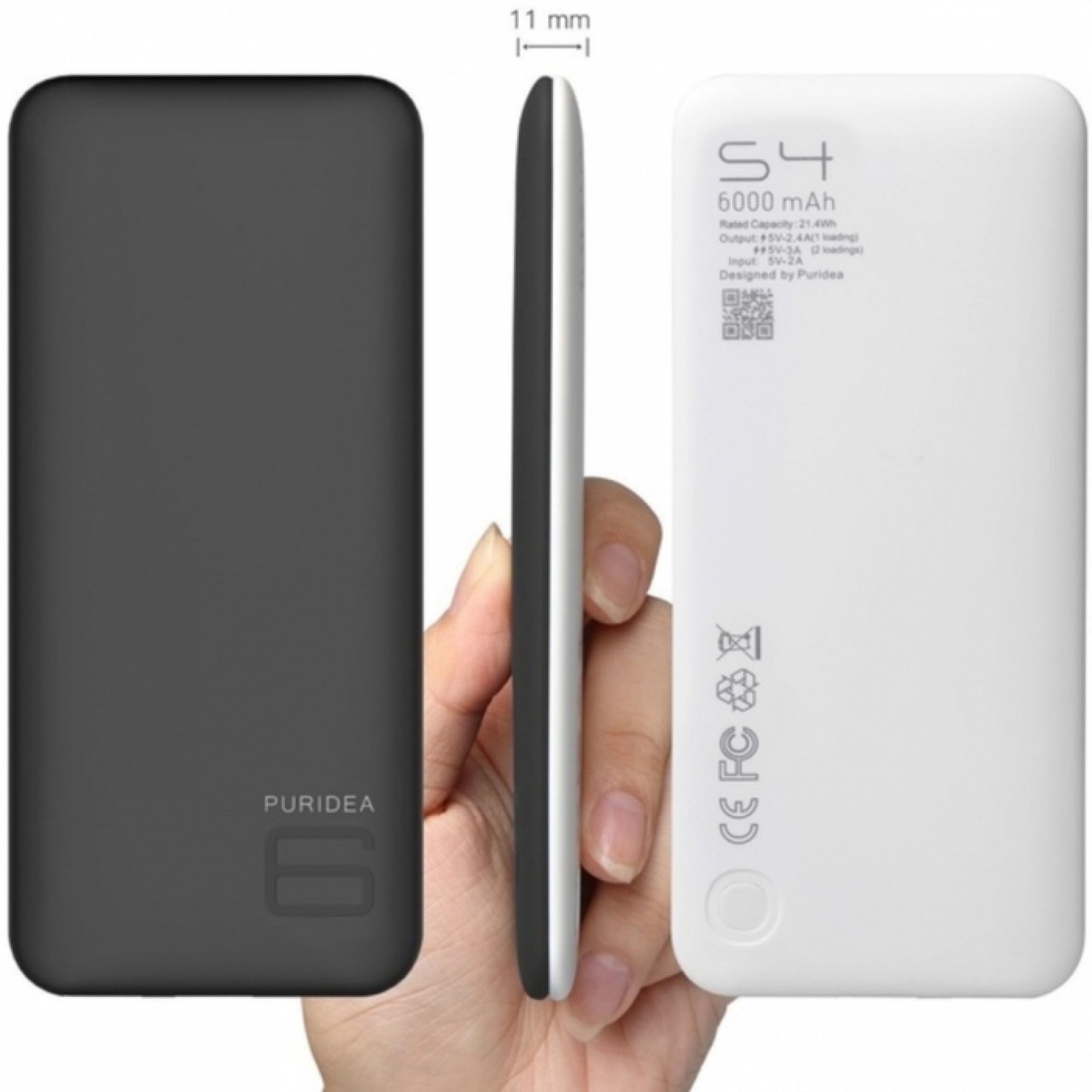 Внешний аккумулятор PURIDEA S4 6000mAh Li-Pol Rubber Black & White
