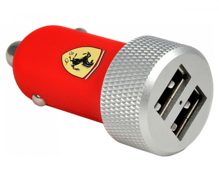 АЗУ Ferrari 2.1A 2USB +Lightning/30-pin cable Red
