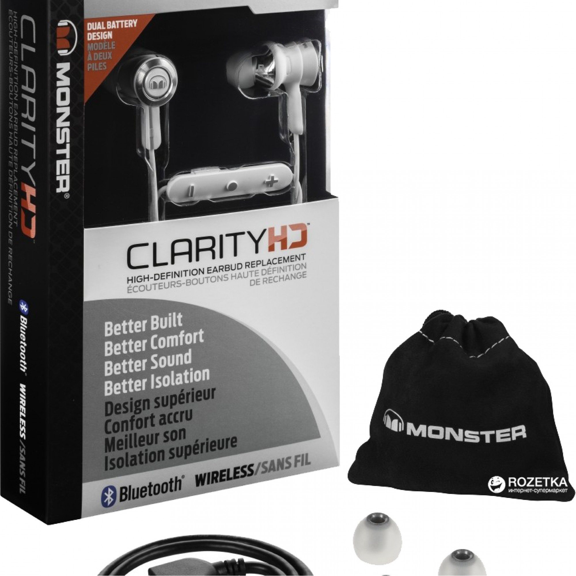 Наушники Monster® Clarity HD™ In-Ear Wireless Bluetooth White and Chrome