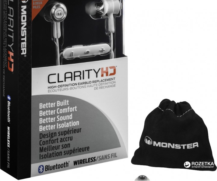 Наушники Monster® Clarity HD™ In-Ear Wireless Bluetooth White and Chrome