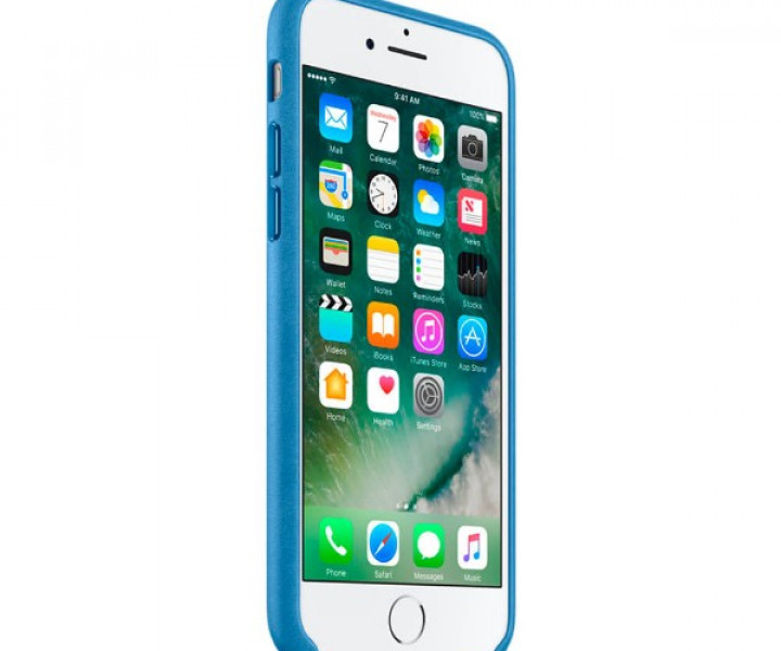 Оригинальный чехол Apple Leather Case для iPhone 8/7 Sea Blue (MMY42)