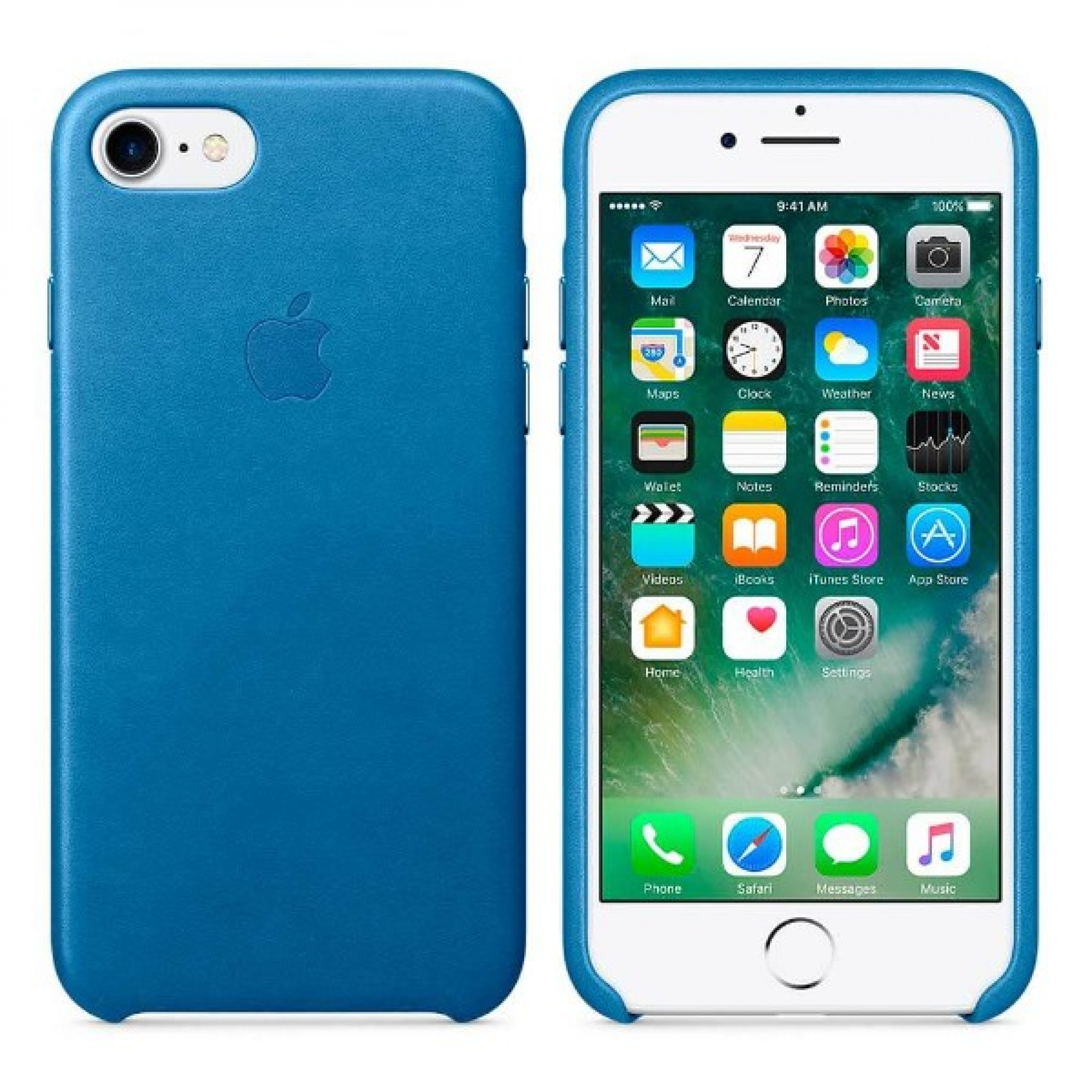 Оригинальный чехол Apple Leather Case для iPhone 8/7 Sea Blue (MMY42)