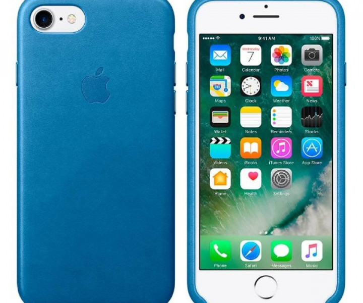 Оригинальный чехол Apple Leather Case для iPhone 8/7 Sea Blue (MMY42)