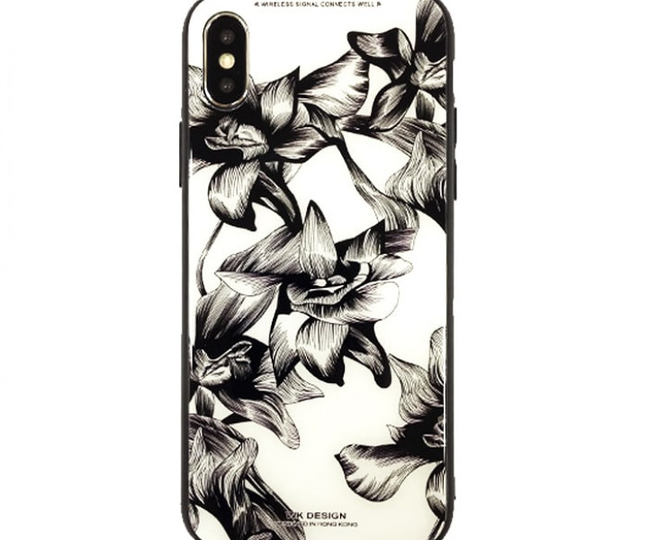 Чохол WK Design Glass LL03 White-Black Flowers для iPhone X
