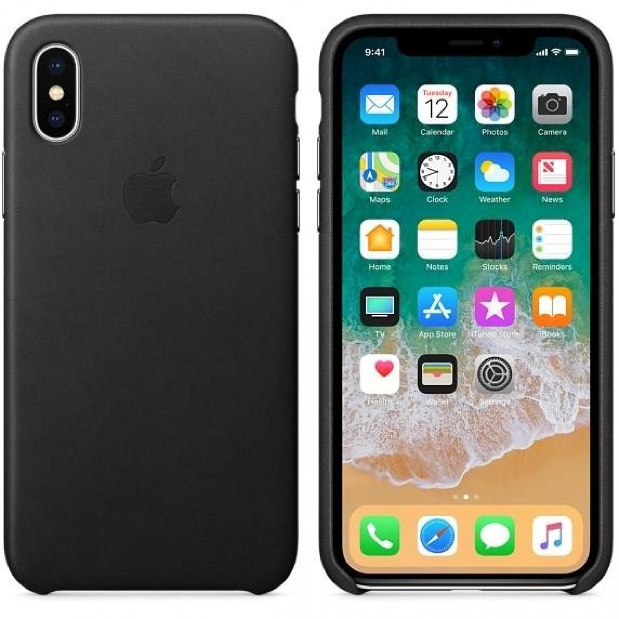 Оригинальный чехол Apple Leather Case для iPhone X Black (MQTD2)