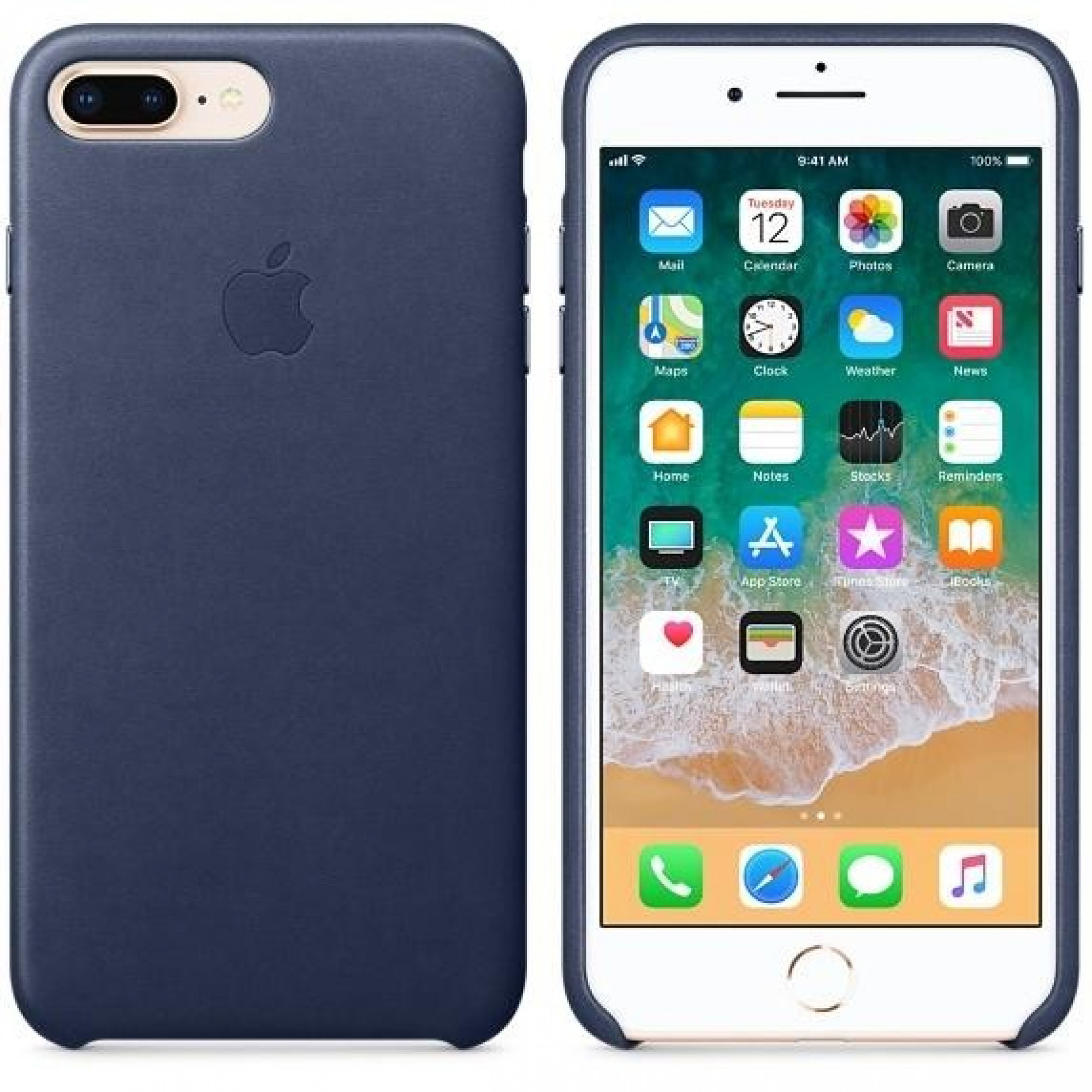 Оригинальный чехол Apple Leather Case для iPhone 8 Plus/7 Plus Midnight Blue (MQHL2)