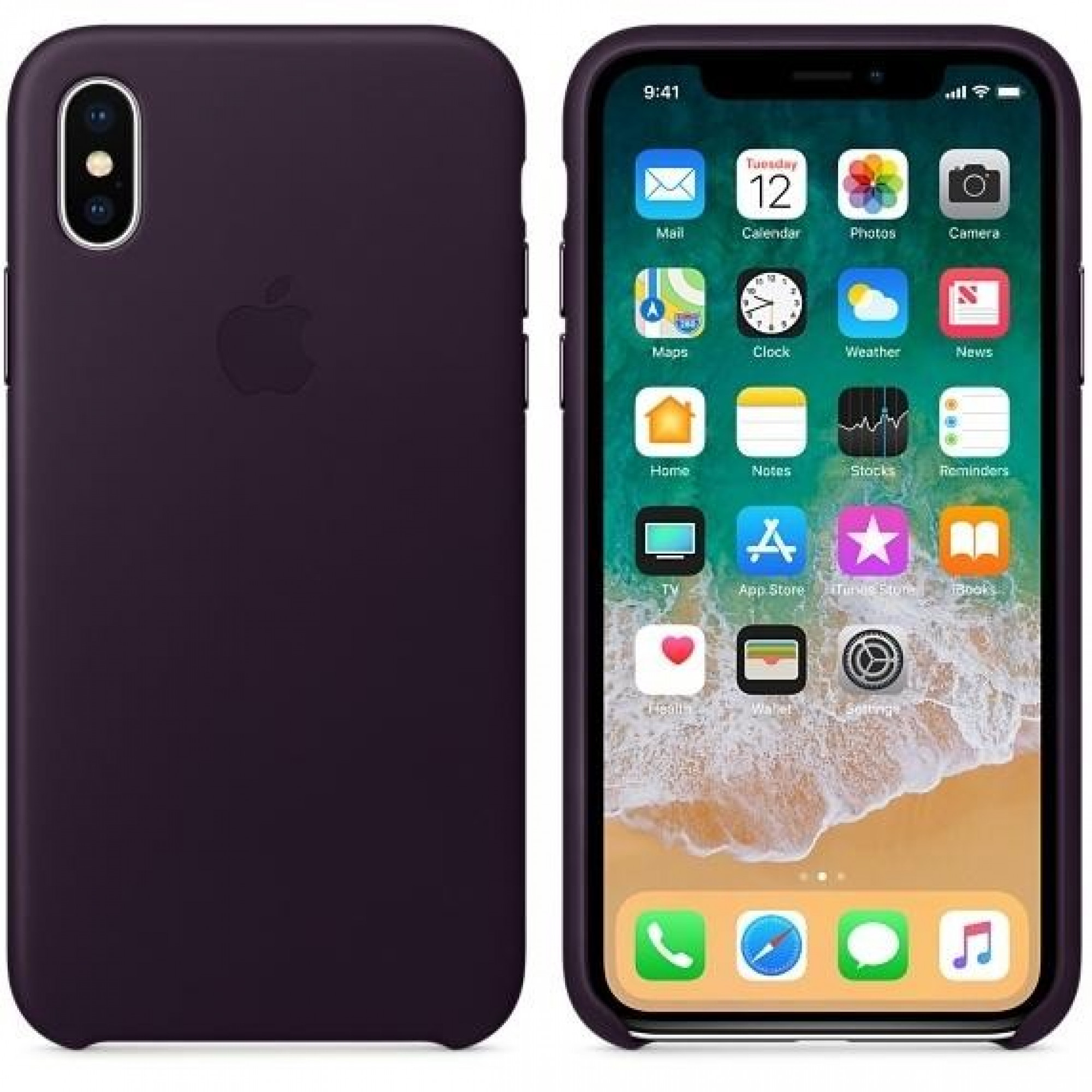 Оригинальный чехол Apple Leather Case для iPhone X Dark Aubergine (MQTG2)