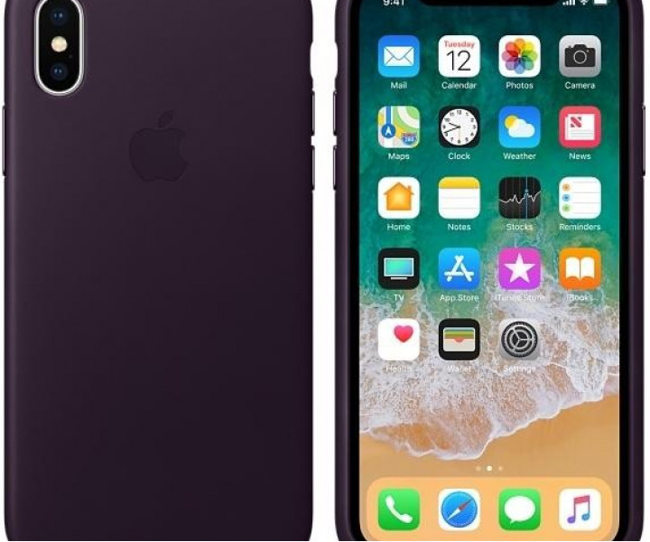 Оригинальный чехол Apple Leather Case для iPhone X Dark Aubergine (MQTG2)