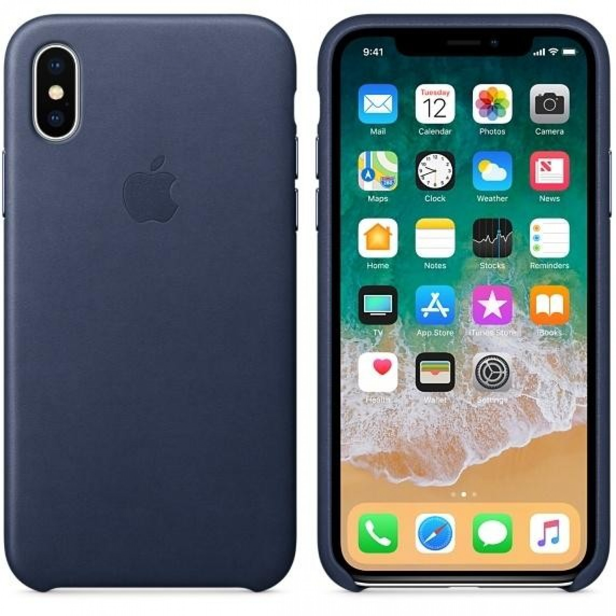 Оригінальний чохол Apple Leather Case для iPhone X Midnight Blue (MQTC2)