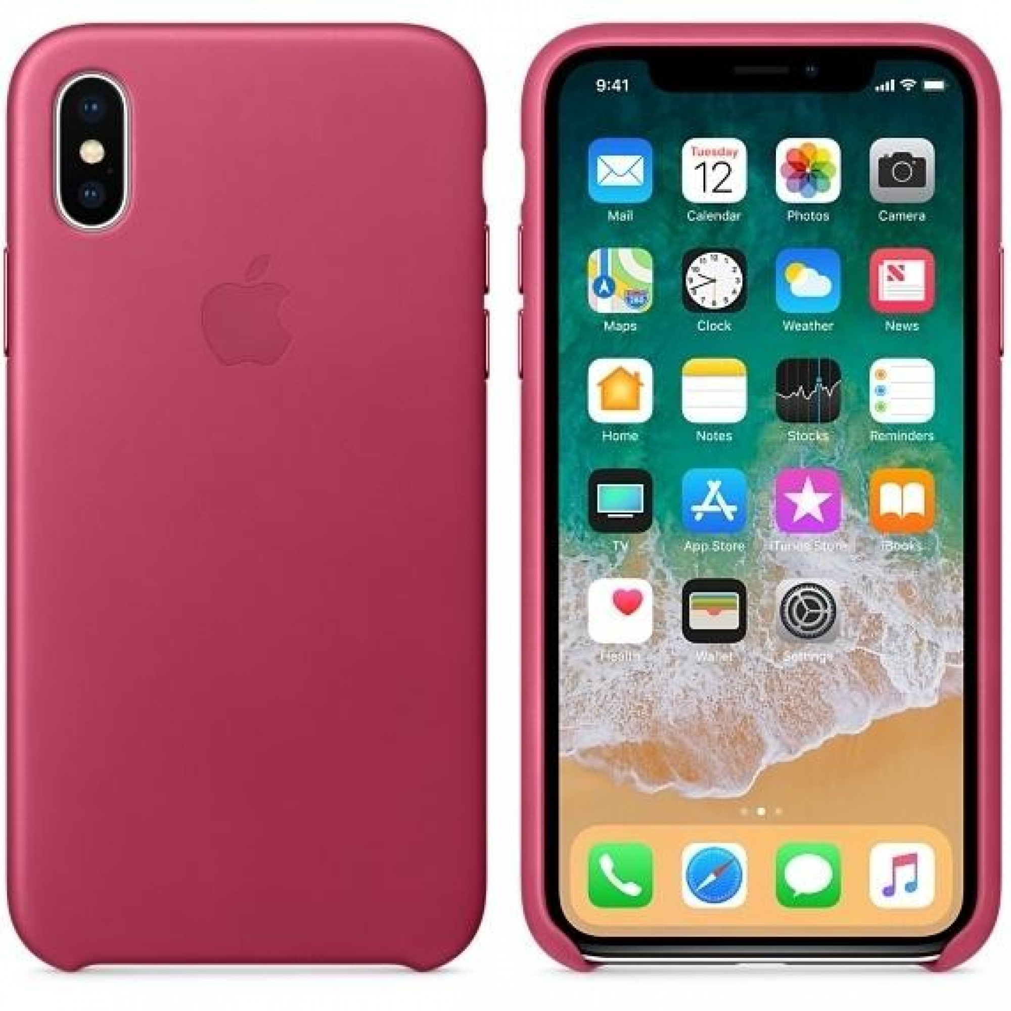 Оригінальний чохол Apple Leather Case для iPhone X Pink Fuchsia (MQTJ2)