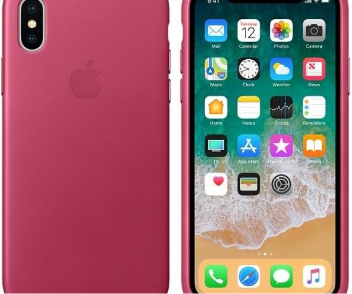 Оригінальний чохол Apple Leather Case для iPhone X Pink Fuchsia (MQTJ2)