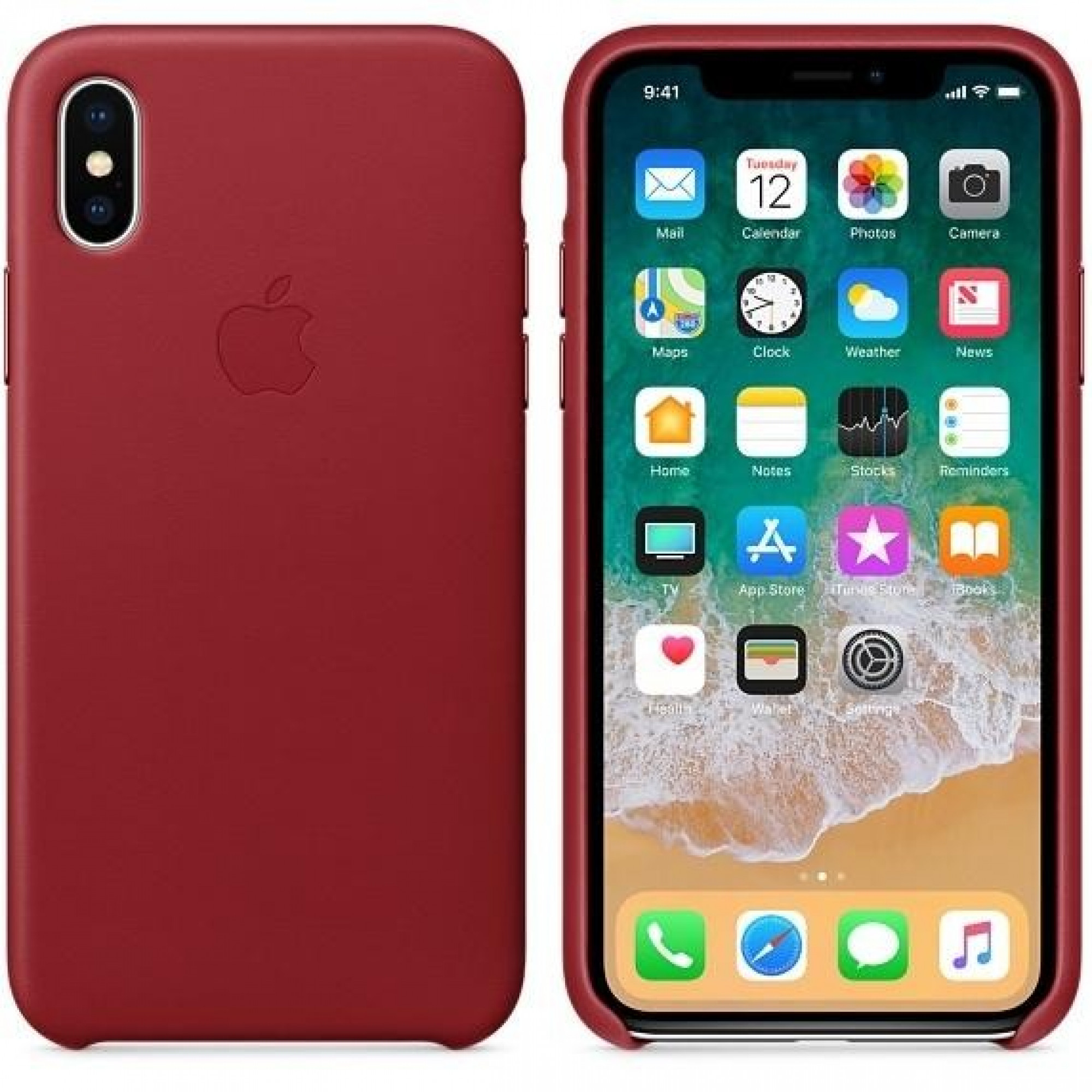 Оригінальний чохол Apple Leather Case для iPhone X (PRODUCT) Red (MQTE2)