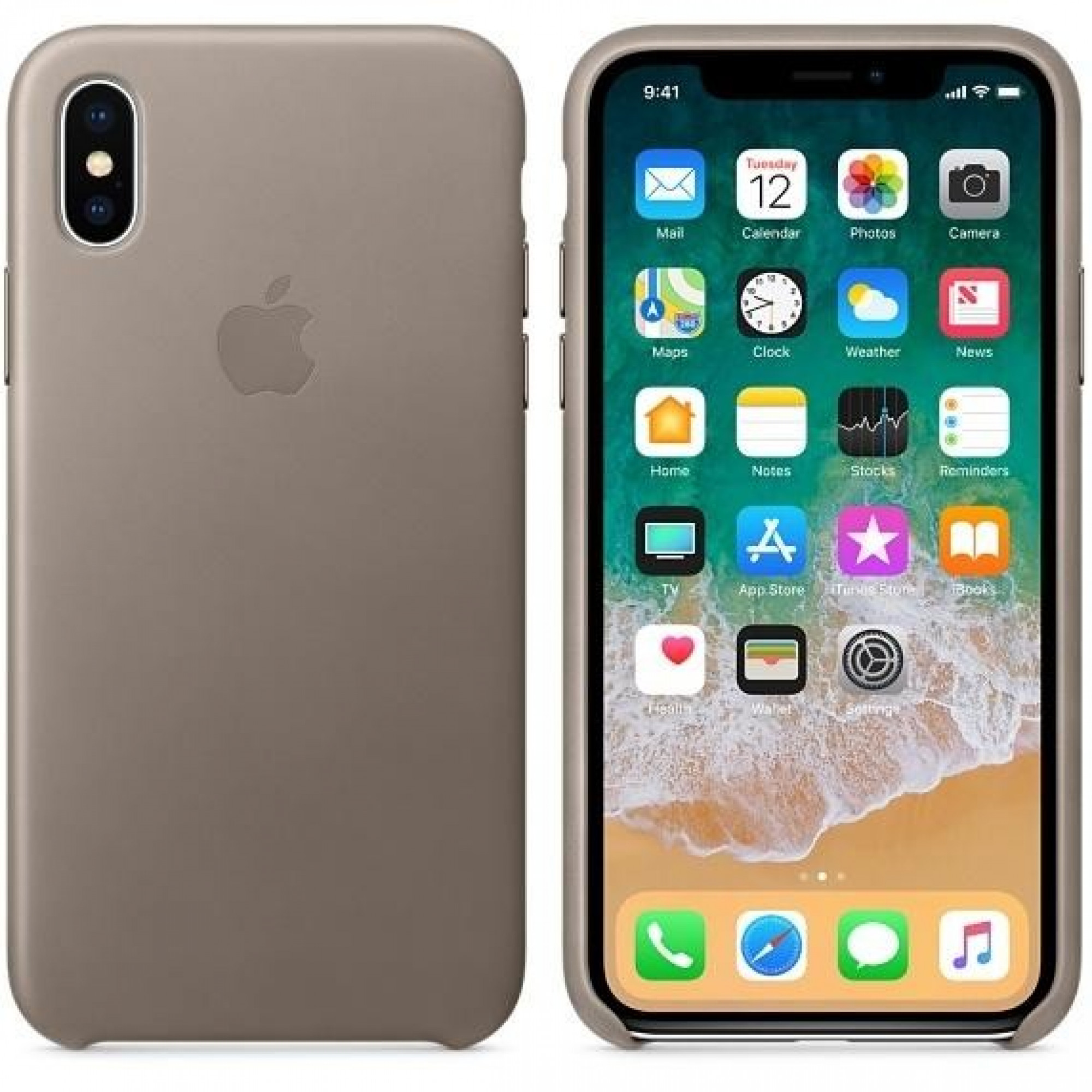 Оригинальный чехол Apple Leather Case для iPhone X Taupe (MQT92)