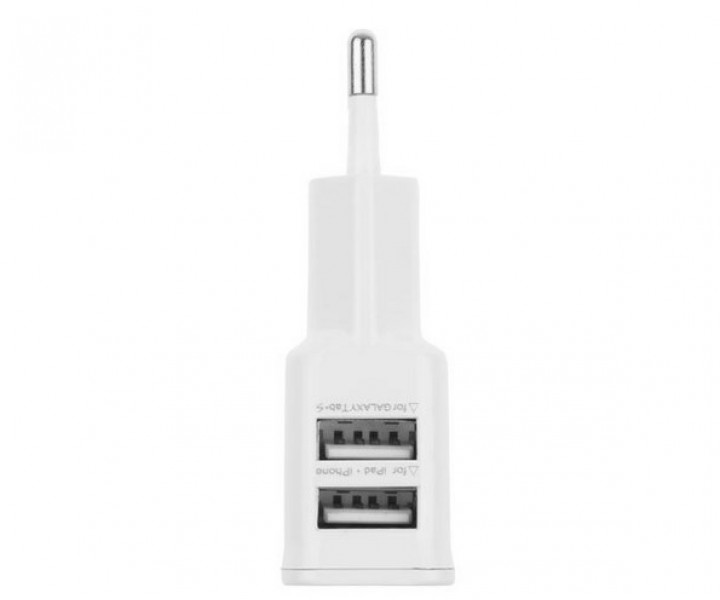Универсальное зарядное устройство адаптер на 2 USB порта 2A, цвет белый для iPhone 4/4s/5/5s 
