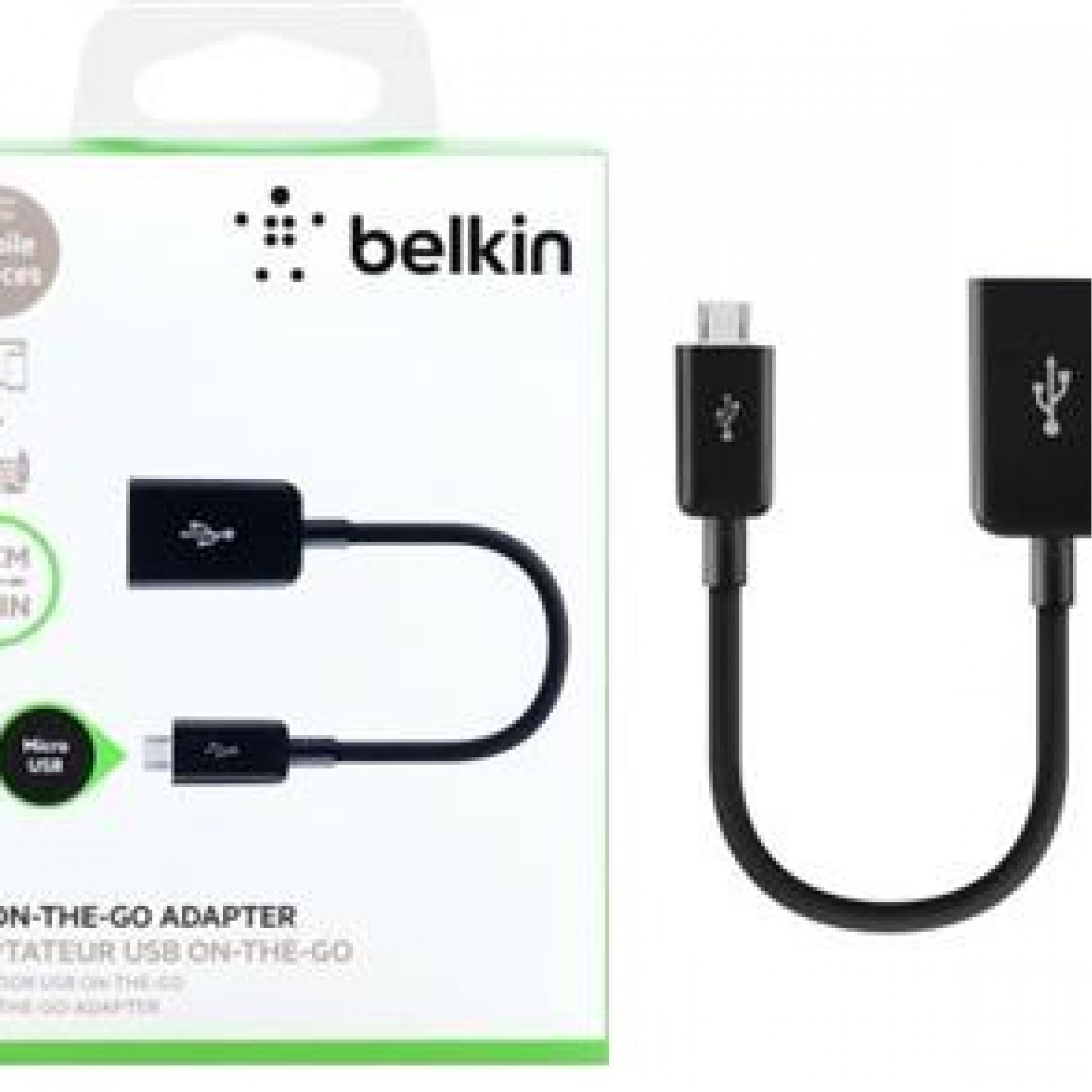Адаптер USB 2.0 (AF/microB) OTG Belkin 0.12м, Black/Чорний F2CU014btBLK