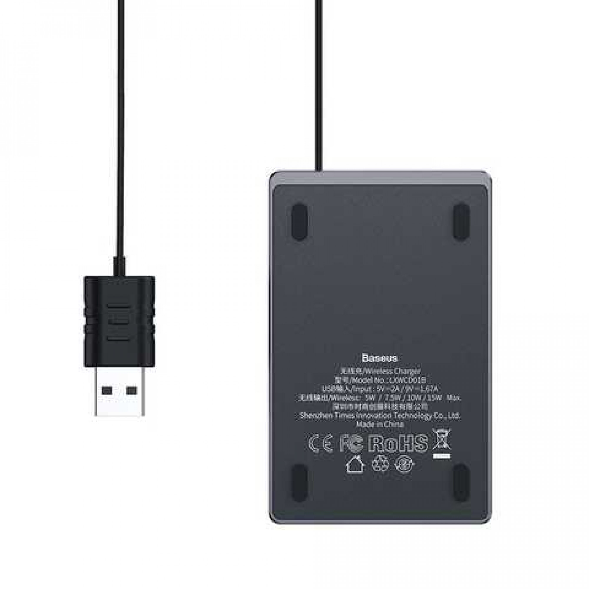 Беспроводное зарядное устройство Wireless Charger Baseus Card Ultra-Thin 15W with USB cable 1m Black (WX01B-01)