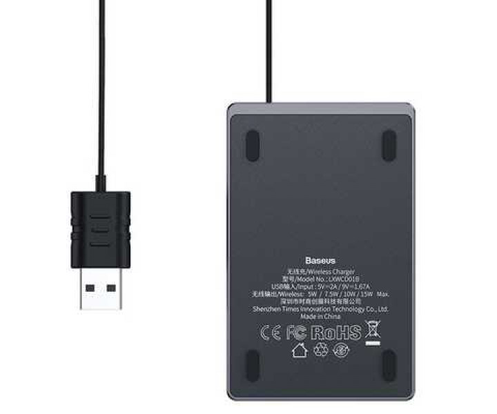 Беспроводное зарядное устройство Wireless Charger Baseus Card Ultra-Thin 15W with USB cable 1m Black (WX01B-01)