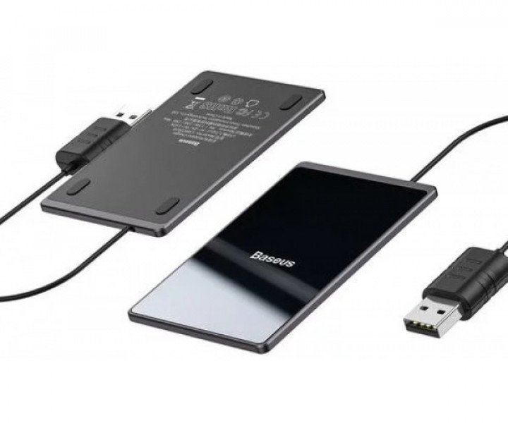 Беспроводное зарядное устройство Wireless Charger Baseus Card Ultra-Thin 15W with USB cable 1m Black (WX01B-01)