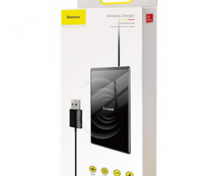 Беспроводное зарядное устройство Wireless Charger Baseus Card Ultra-Thin 15W with USB cable 1m Black (WX01B-01)