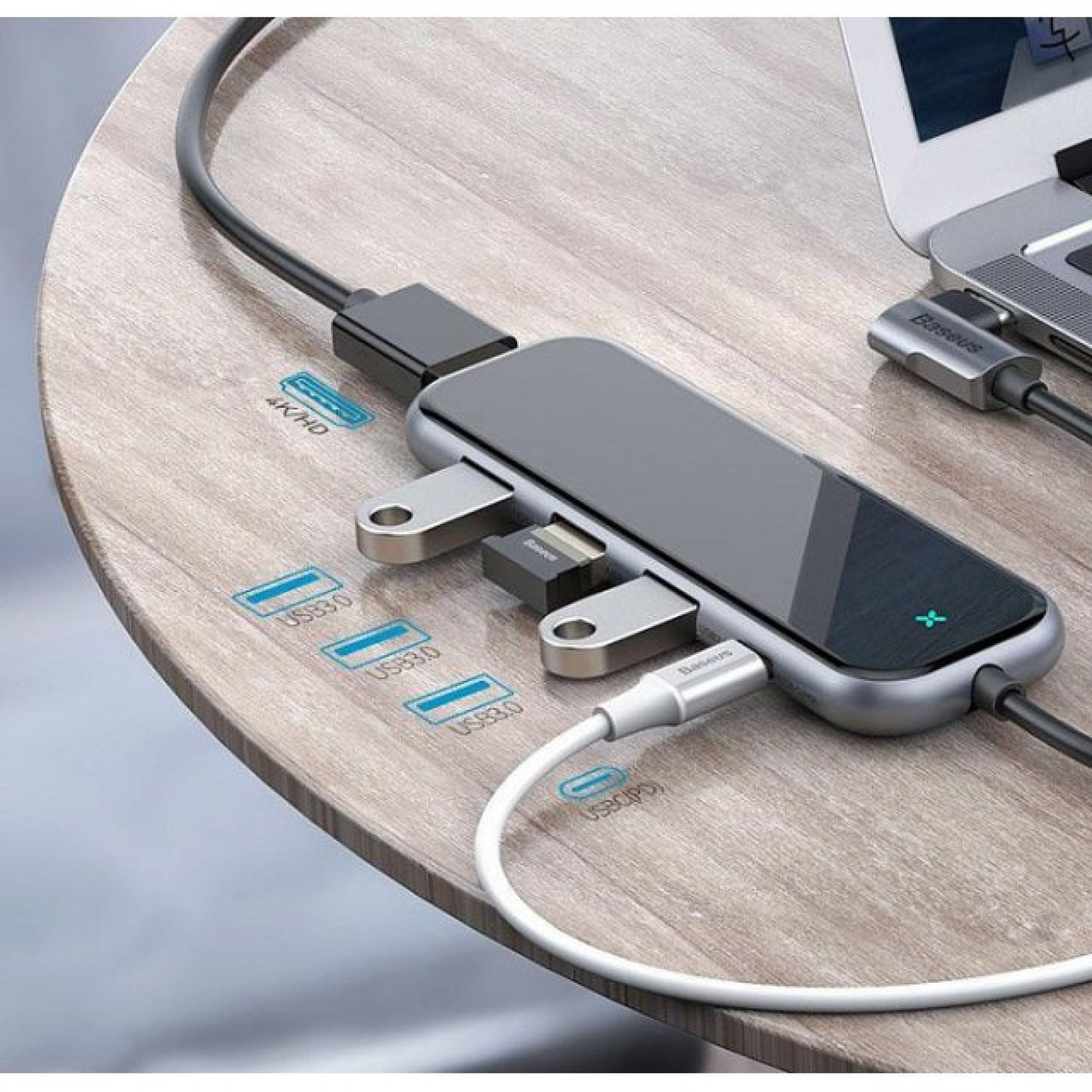 Хаб Baseus Multi-functional Type-C to 3xUSB3.0+HD4K+PD (CAHUB-BZ0G)
