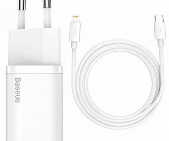 СЗУ 1Type-c Baseus Super Si 20w + Cable Type-c to Lihting ( TZCCSUP-B02) White