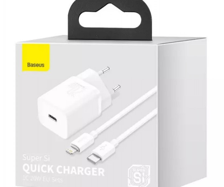 СЗУ 1Type-c Baseus Super Si 20w + Cable Type-c to Lihting ( TZCCSUP-B02) White