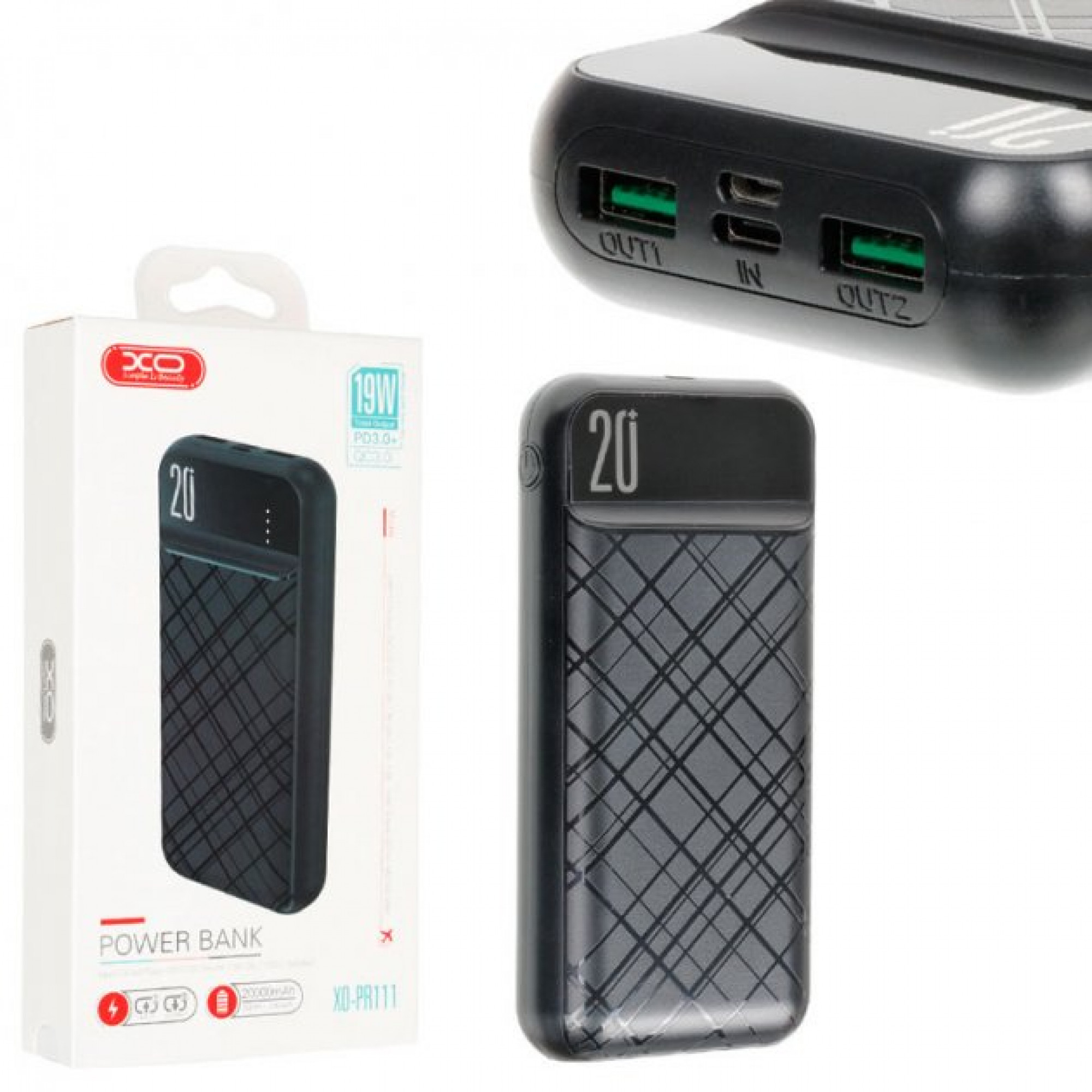Внешний аккумулятор Powerbank XO PR111 20000 mAh PD+QC 3.0 18W Black