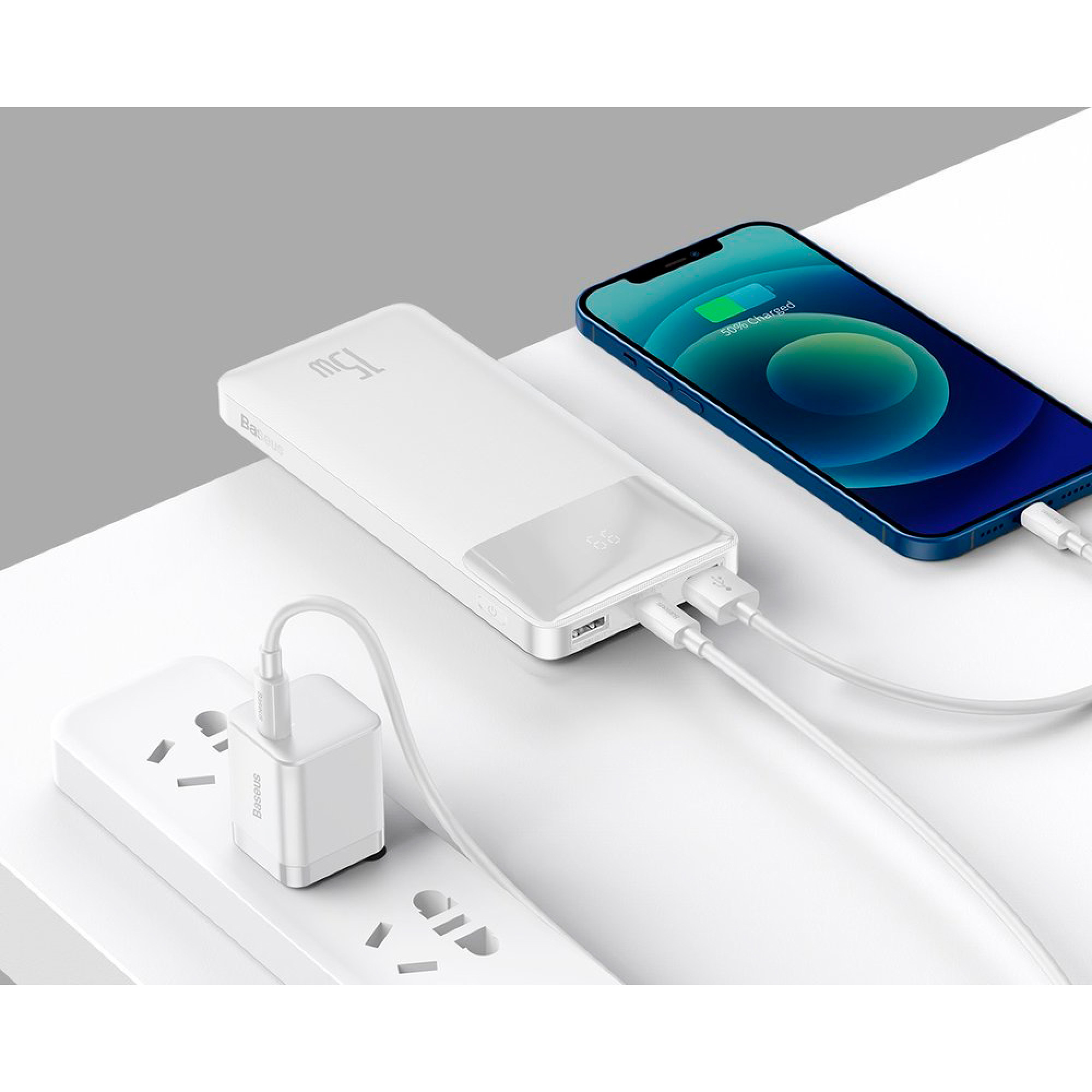 Внешний аккумулятор Baseus Bipow Digital Display 10000 mAh 15W White (PPDML-I02)