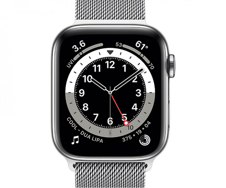 Apple Watch 6 40mm 4G Silver Stainless Steel Case with Atlantic Blue Braided Solo Loop (M0DV3)