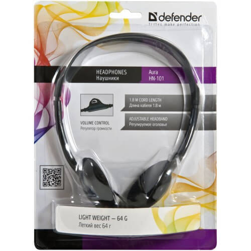 Наушники Defender HN-101 Black, Mini jack (3.5 mm), накладные, кабель 1.8m
